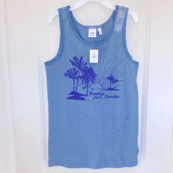 GAP Kids Graphic Tank Top Blue Heather Girl’s Size XL - Picture 2 of 7